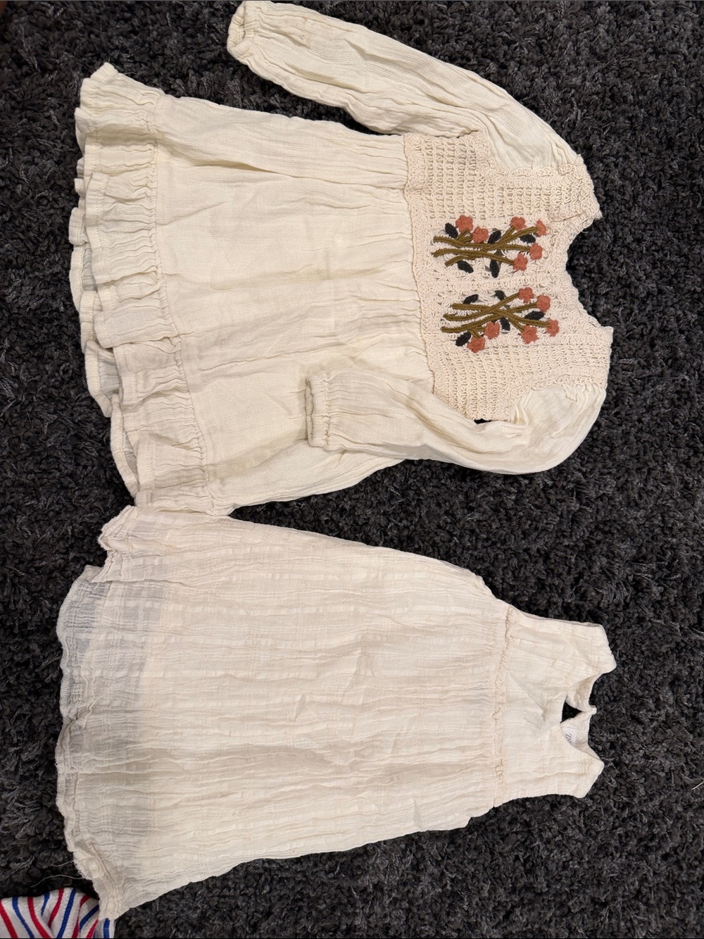 Zara Cream Girls' Embroidered Peasant Dress with Floral Detail